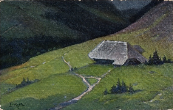 Kunstenaar Ak Reiss, Fritz, Zwarte Woud, landschap, boerderij