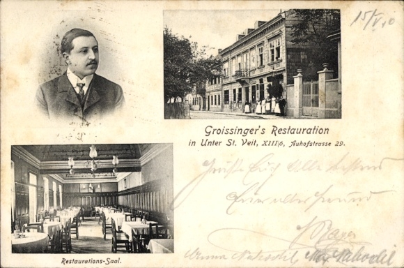 Postcard Wien 13 Hietzing Unter Sankt Veit, Groissinger's Restauration, Restauration Hall
