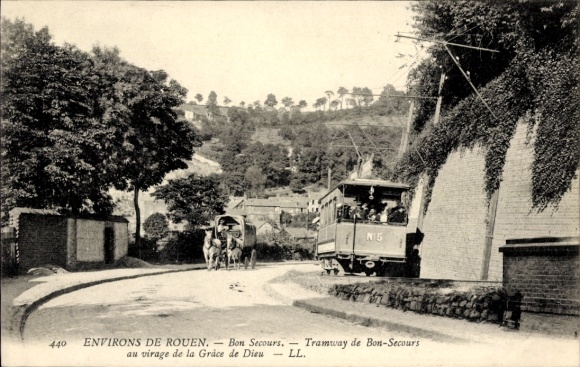 Postcard Rouen Seine Maritime, Tram N5, surroundings of Tramway Bon-Secours, Grace de Dieu