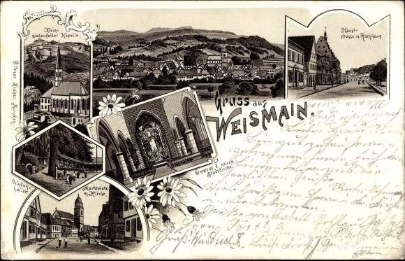 Chromo-Litho Weismain Upper Franconia, main street with town hall, town church, market square