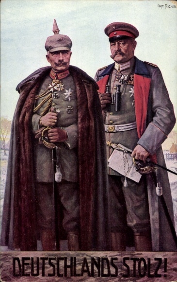 Artist Postcard Fischer, Germany's pride, Field Marshal Paul von Hindenburg, Kaiser Wilhelm II