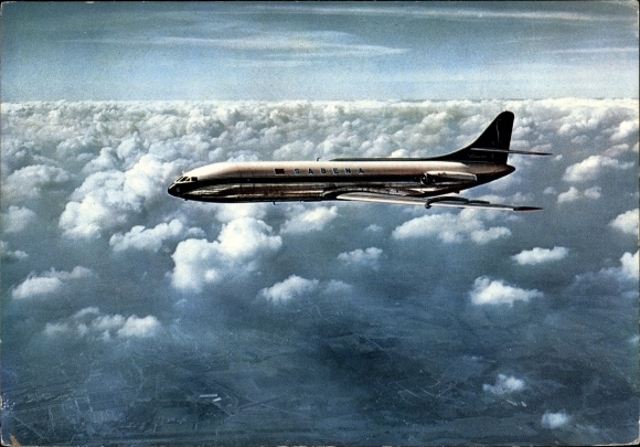 Postcard Belgian passenger plane, Caravelle, Sabena