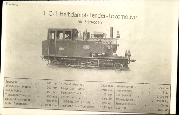 Postcard Swedish Railways, 1 C 1 tender locomotive, steam locomotive no. 5