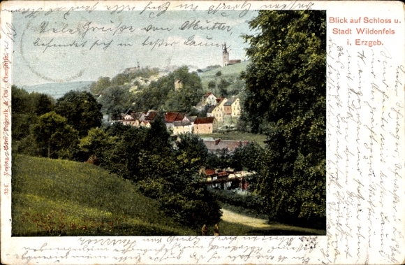 Ak Wildenfels in het Ertsgebergte, kasteel en stad