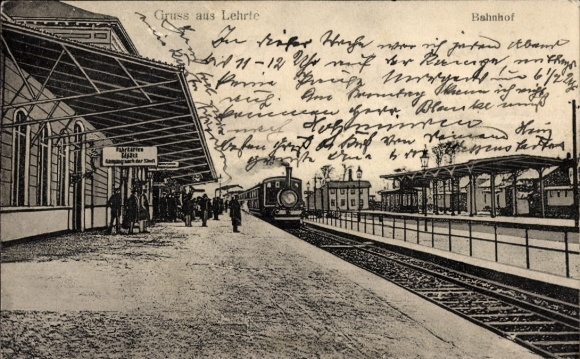 Postcard Lehrte in Lower Saxony, train station, track side, steam locomotive