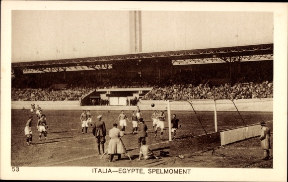 Postcard Olympia 1928, football match, Italy Egypt