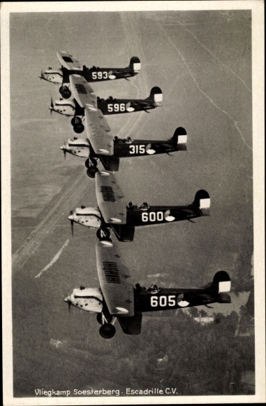 Postcard Soesterberg Utrecht, Escadrille CV, Double Decker, 593, 396, 315, 600, 605