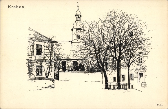 Artist PC Krebes Burgstein Weischnitz in the Vogtland, church, inn