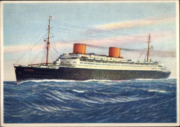 Artist PC four-screw high-speed turbine steamer Europe, North German Lloyd Bremen