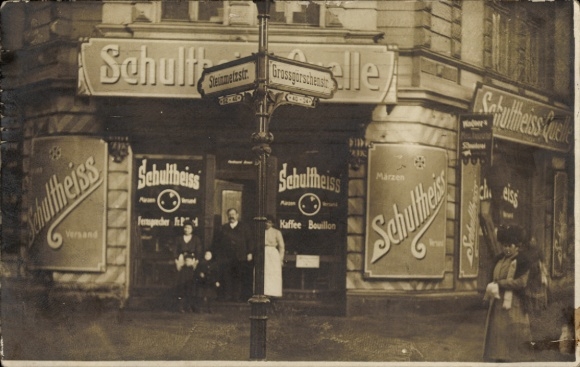 Foto Ak Berlin Schöneberg, Großgörschenstraße Ecke Steinmetzstraße, Schultheiss-Quelle