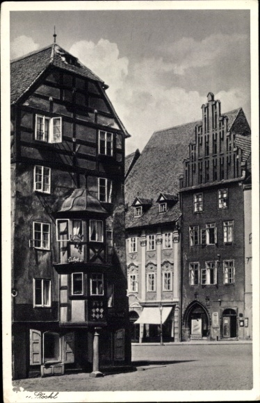 PC Hohenberg an der Eger, Upper Franconia, black and white photo, half-timbered house, market square, historic...