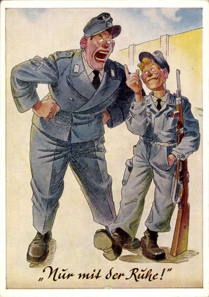 Postcard Take it easy, Bundeswehr, soldiers in uniforms, rifle