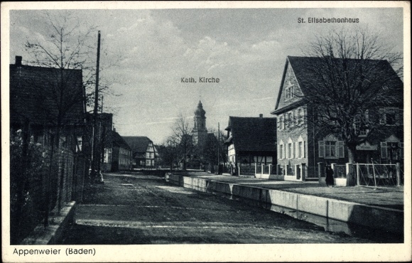Postcard Appenweier in Baden Württemberg, view of the Catholic Church, St. Elisabethenhaus