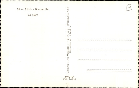 Postcard Brazzaville French Congo, the station