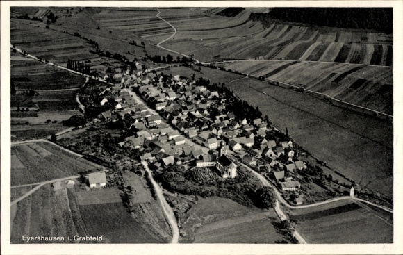 Postcard Eyershausen Bad Königshofen im Grabfeld, aerial photograph