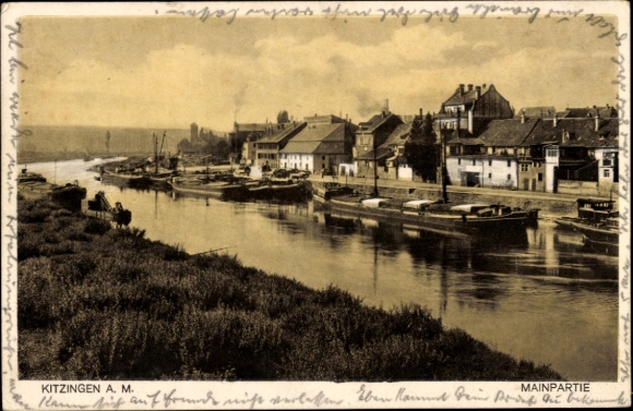 Postcard Kitzingen am Main Lower Franconia, Kitzingen AM, Main section, river, boats, buildings, landscape