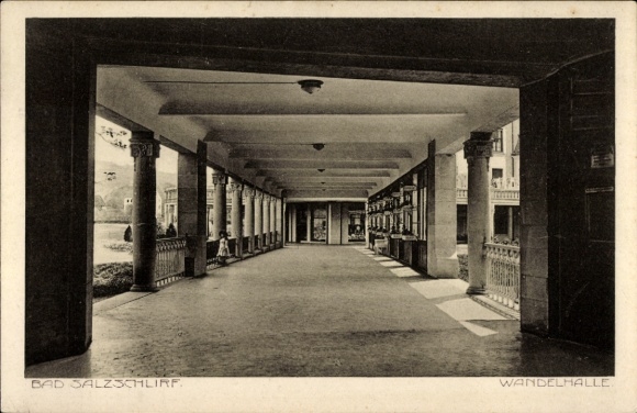 Postcard Bad Salzschlirf in Hesse, Wandelhalle, interior view, columns, window view