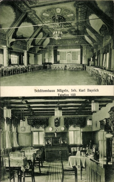 Postcard Mügeln in Saxony, Schützenhaus, hall, dining room