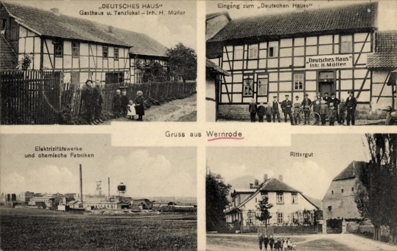 Ak Wernrode Bleicherode am Harz, Gasthaus Deutsches Haus, Rittergut, Elektrizitätswerke, Fabriken