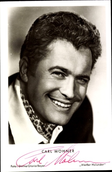 Postcard actor Carl Möhner, portrait, autograph, white elderberry