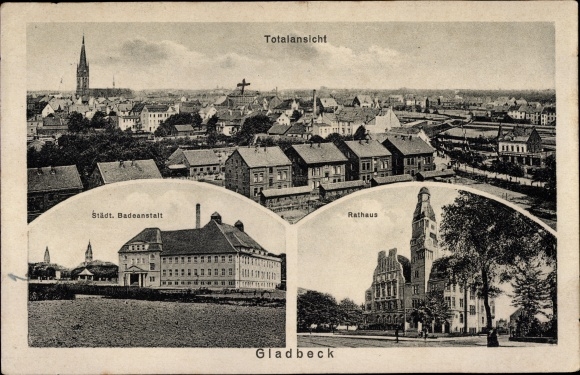 PC Gladbeck in the Ruhr area, town hall, total view, municipal bathing establishment