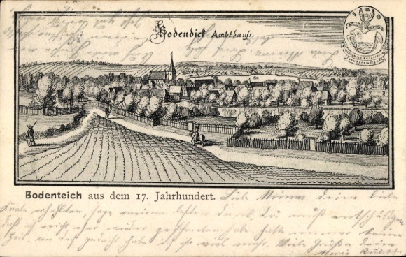 Postcard Bad Bodenteich in the Lüneburg Heath, a place in the 17th century