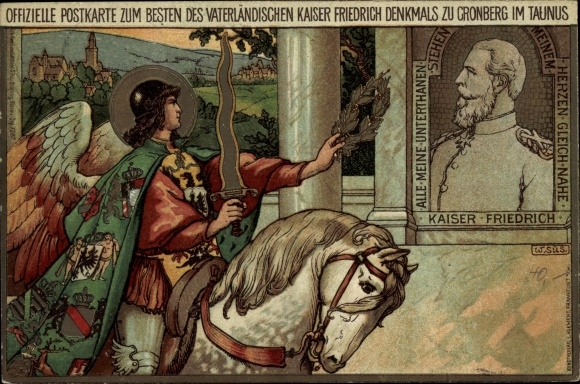 Ganzsachen Litho Kaiser Friedrich Denkmal zu Kronberg im Taunus Hessen, Erzengel