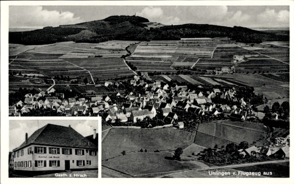 Ak Unlingen in Oberschwaben Württemberg, Luftaufnahme von  Gasthaus z. Hirsch, ländliche Landscha