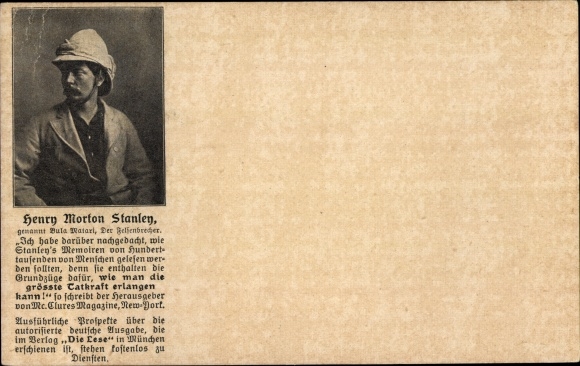 Postcard Henry Morton Stanley, journalist and Africa researcher, portrait, life story