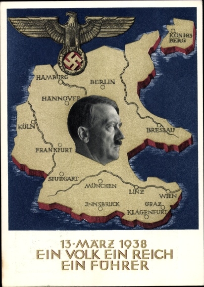 Postal stationery PC small, one people, one empire, one leader, annexation of Austria in 1938, Greater Germany