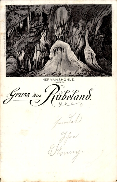 Postcard Rübeland Oberharz am Brocken, Hermanshöhle, stalagmites, stalactites, greetings from Rübeland
