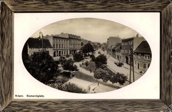 Präge Passepartout Ak Artern an der Unstrut im Kyffhäuserkreis, Bismarckplatz, Grünanlagen, Kutsche