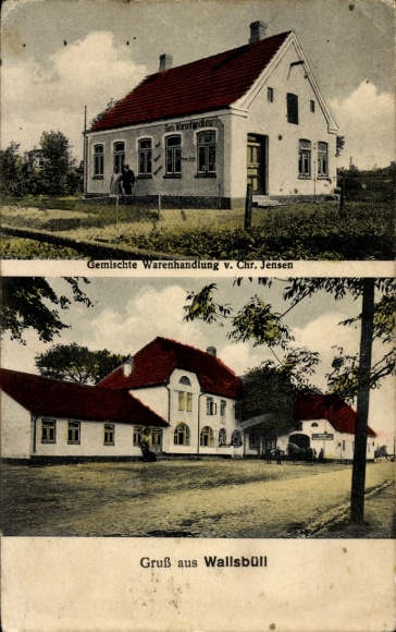 Ak Wallsbüll in Schleswig Holstein, Gemischtwarenhandlung, Gebäude