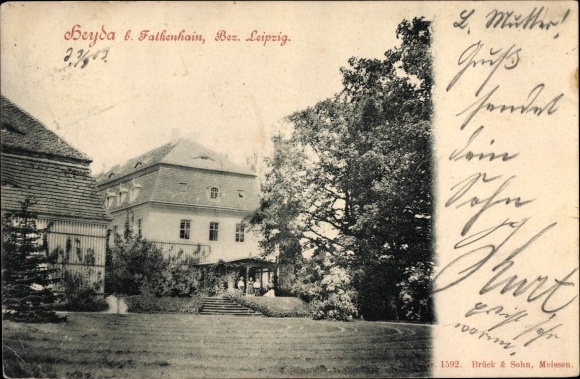 Postcard Heyda Falkenhain Lossatal in Saxony, houses with gardens