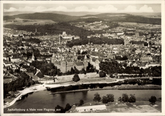 Postcard Aschaffenburg Lower Franconia Bavaria, aerial photograph, view of the city and surroundings