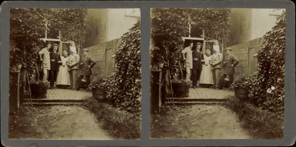 Stereo photo Delft South Holland Netherlands, people in front of a residential building, 1913