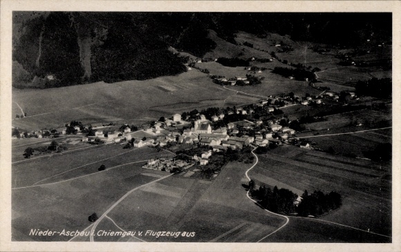 Postcard Niederaschau Aschau im Chiemgau Upper Bavaria, aerial view of rural area