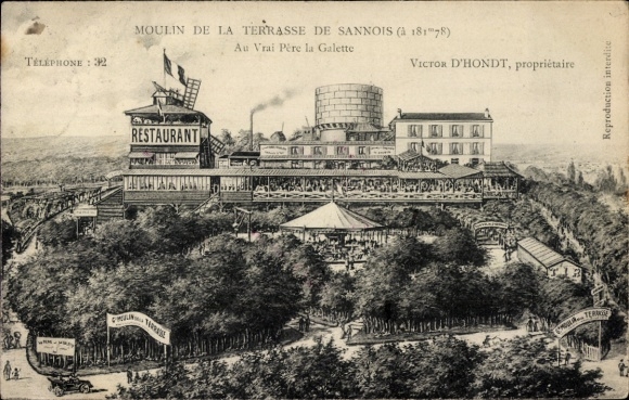 Ak Sannois Val d’Oise, Moulin de la Terrasse, Restaurant, Victor D'Hondt, Telefon 32