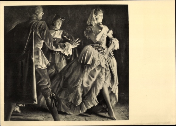 Artist PC Engelhard, Julius H., encounter, lady in dress and two men, HDK 423