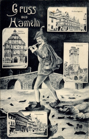 Ak Hameln, Rattenvanger van Hamelenhuis, Trouwtoren, Klüttoren, Osterstraße