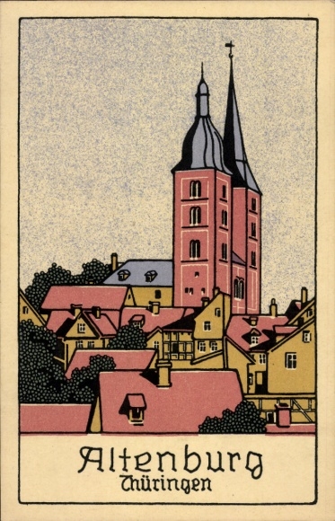 Ak Altenburg in Thüringen,  Thüringen, Stadtansicht, rote Türme, Lithographie