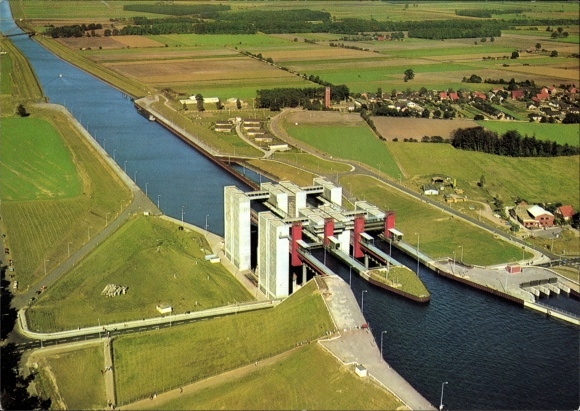 Postcard Scharnebeck in the Lüneburg Heath, ship lift, aerial view