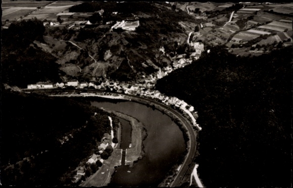 Postcard Balduinstein on the Lahn, aerial photograph