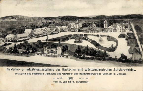 Kunstenaar Ak Villingen in het Zwarte Woud, Handels- en Industrietentoonstelling 1907, Tentoonstellingsterrein