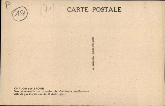 Postcard Chalon sur Saône Saône et Loire, California District, destroyed by the 1944 explosion, II WK