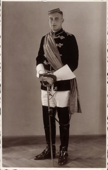 Photo Postcard Student in uniform, full-body portrait with sword
