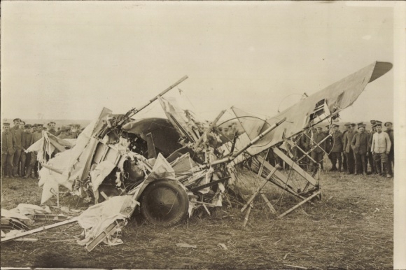 Photo Postcard German soldiers with a shot down enemy aircraft, I. WK