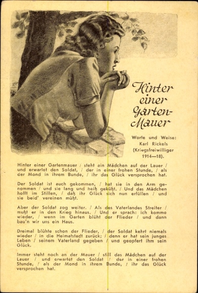 Lied Ak Hinter einer Gartenmauer, Karl Rickels, wartende Frau