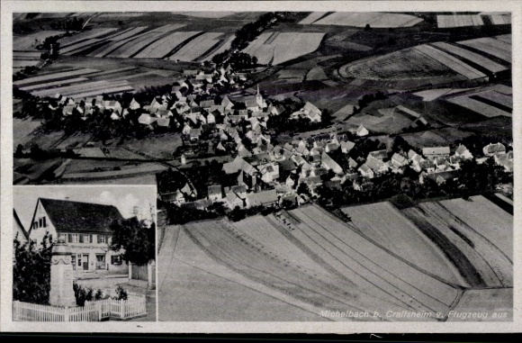 Postcard Michelbach an der Lücke Wallhausen Württemberg, aerial photograph, commercial building Alb. Göller