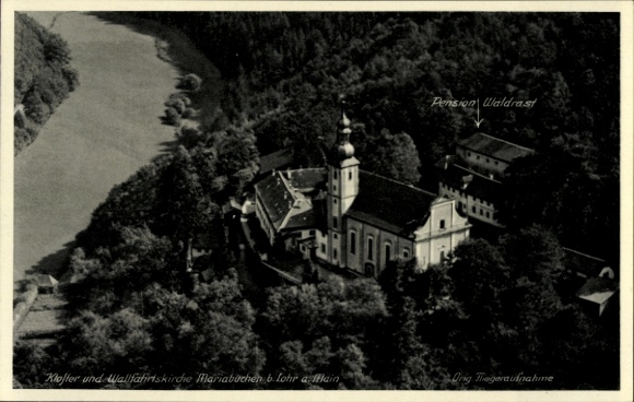 Postcard Lohr am Main Lower Franconia, Pension Waldrast, monastery and pilgrimage church, nature, quiet surroundings